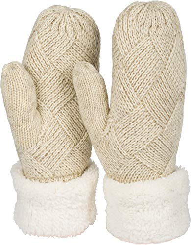 styleBREAKER Damen Strick Fäustlinge Rauten Muster Fleece | Ohne störende Nähte, weiches Bündchen, sehr elastisches Polyacryl-Gewebe für 16-21 cm Handumfang, isolierendes Innenfutter.