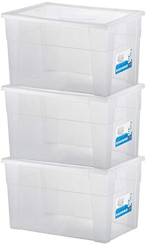 3 x Aufbewahrungsbox Deckel 62L 59x39x35cm transparent Kunststoff Box Büro