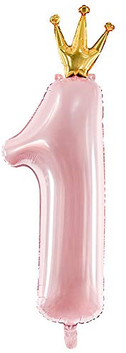 DekoHaus Folienballon Zahl 1 Rosa mit Krone 100 cm – Pastell Luftballon 92 cm aufgeblasen, Helium & Luft geeignet, selbstschließend, Partydeko Geburtstag Baby Mädchen