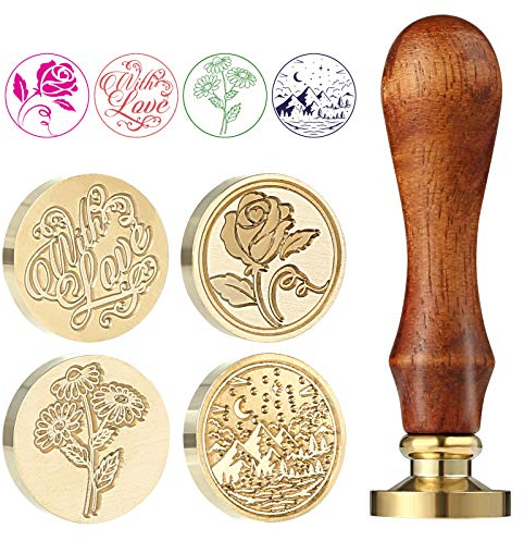 Kesote 4X Siegelstempel Wachs Stempel Siegel Rose mit Gravur Blume Vintage Deko für Umschlag Brief Hochzeit Karte