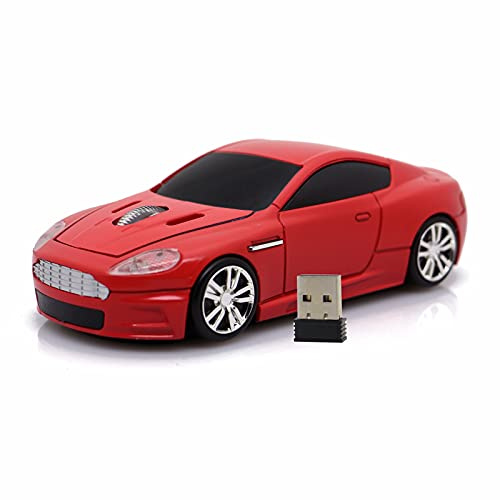 DAY DAY HAPPY Souris d'ordinateur Optique AM Souris sans Fil de Voiture de Course avec lumière LED pour Ordinateur Portable pc (Red)