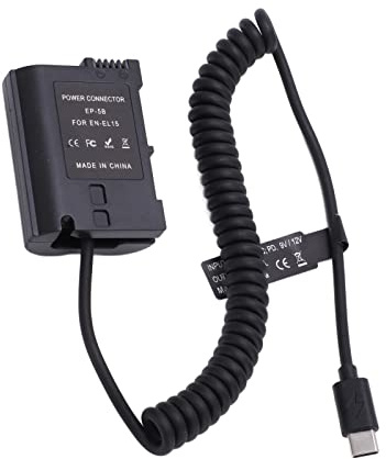 Akozon Batería Ficticia Totalmente Decodificada Tipo C Batería Ficticia Batería Ficticia de la Cámara Banco de Energía con Cable de Resorte en EL15 para Cámara D810 D850 Z5 Z6 Z6II Z7 Z7II