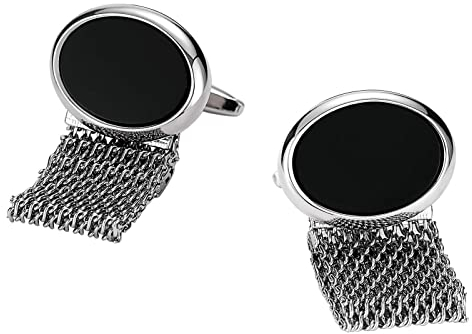 Homxi Manschettenknöpfe Herren Herrenring,Oval mit Ketten Manschettenknöpfe Herren Edelstahl Schwarz Silber Manschettenknöpfe Set