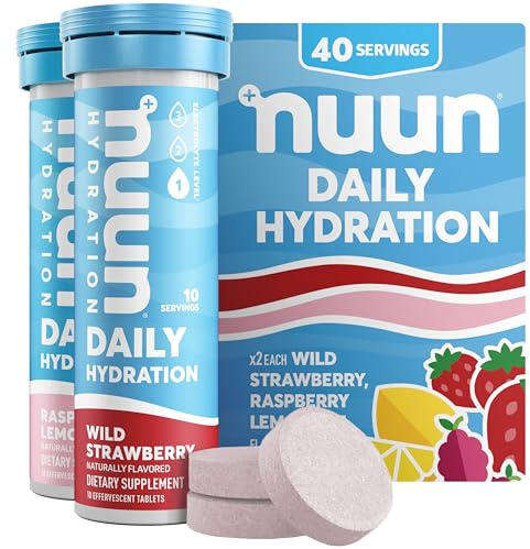 Nuun Daily Electrolyte Tablets with Magnesium, Calcium, Potassium, Chloride & Sodium, Gluten Free, Sugar Free, & Vegan, Mixed Berry Flavor, 4 Pack (40 Servings Total)
