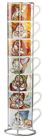 Egan Lot de 7 Porcelaine tasses à café sept nains + Metalrack