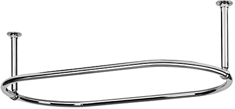 Zamuna Oval Shower Curtain Rail Rod For Bathroom, Traditional, Large and Heavy Duty Ceiling Mounted with Adjustable Support - 45X 25 Inch (Free Curtain Rings) (Chrome)