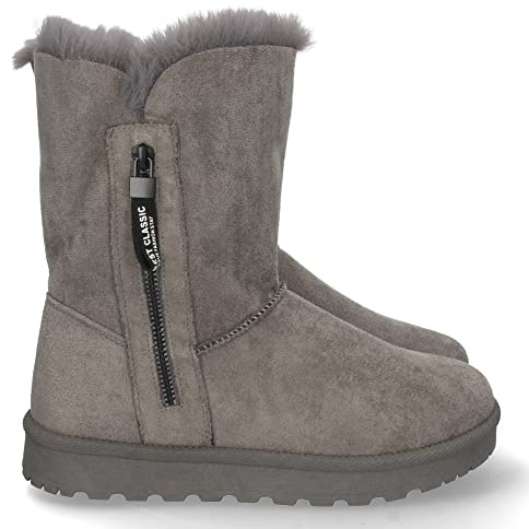 shoes&blues.es 67431-Botin Australiano para Mujer, Comodos y Calentitos, Forrado con Pelo Interior, y Detalle de Cremallera, Otono Invierno 2022. Talla 36 Gris