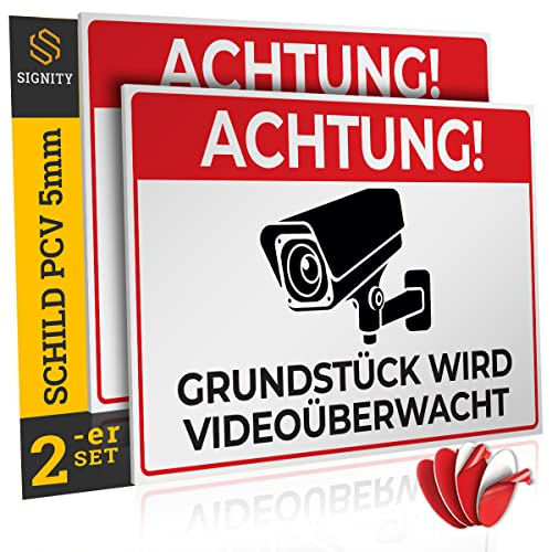 2-er Achtung Videoüberwachung Schild - 5mm stark - 30x20cm - aus stabiler PVC dieser Bereich wird überwacht Schild mit UV-Schutz von