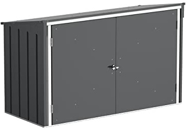 Duramax Garbage Can Enclosure for 3 Bins with Top Opening & Fully Wide Double Lockable Doors, Metal Storage Shed, Wheelie Bin Hideaways, Anthracite & Off-White Trimmings