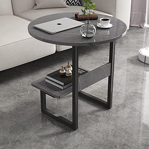 Beistelltisch, Wandtisch, Kleiner runder Beistelltisch, 2-stöckiger Couchtisch, Metallrahmen, Aufbewahrung für Wohnzimmer, Regal, Outdoor-Potluck-Picknick (Color : Black, Size : 60