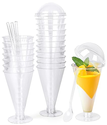 CoKeeSun 20 Pcs Dessert Cups, 6oz/170ml Ice Cream Cups Set, Reusable Wineglasses Shaped Dessert Cups, for Cake Pudding Mousse Cocktail