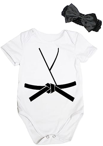 Petitebelle Judo Karate Taekwondo Jersey Baby Bodysuit Nb-18m (White/Black, 0-3 Months)