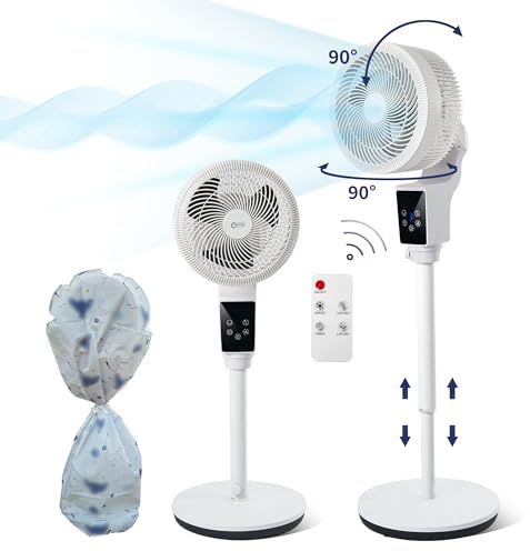 QTREE intelligence Oscillating Pedestal Fan, 360° Air Circulator Fan, 43.3inch Adjustable Height 11.8'' Standing Fan, Timer, 3 Modes, Smart Remote Control for Home, Office, Kidroom,Living Room