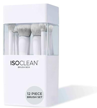ISOCLEAN Pennelli Trucco, Collezione da 12 Pezzi con Custodia - Pennelli Professionali per Fondotinta, Sopracciglia, Eyeliner, Palpebre, Ombretto, Cipria, Correttore, Illuminante