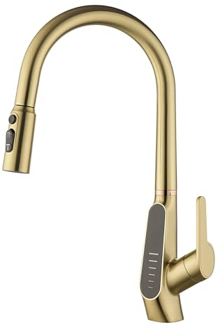 WRJAHCG Wasserhahn,Mischbatterie Küche,Küchenarmatur Mit Brause Ausziehbar,Wasserhahn Mit Sensor,Küchenarmaturen,Küchenmixer,Waschtischarmatur Spültischarmatur,Gold