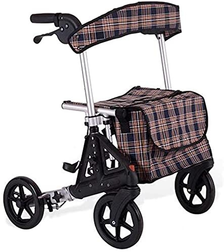 Rollator, leichtes, faltbares 4-Rad-Hilfsmittel mit gepolstertem, wasserdichtem Sitz, feststellbaren Bremsen und höhenverstellbarer Aufbewahrungstasche