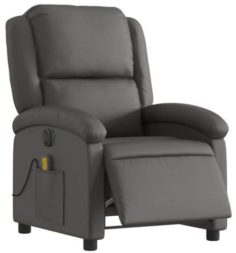 vidaXL Elektrisk Reclinerfåtölj i Grå Äkta Läder - Lutningsbar och Justerbar