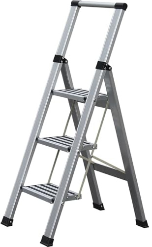 AHW-Tools Step + Store Klappleiter, 3-Stufig, aus leichtem Aluminium, Antislip-Rillen, bis zu 150 kg, extra Schmal, 7990030000