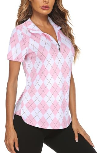 Gemulate Women's Short Sleeve Polo Shirts Floral Golf Tennis Tshirt | Zip Up Workout Tank Tops Moisture Wicking Gym Sports tops S-XXL