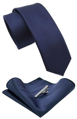 JEMYGINS Schmale Herren Krawatte und Einstecktuch krawattenklammer Set 6cm
