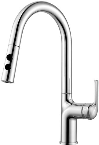 HPWVKVDB Kitchen Tap With Pull Out Spray - Chrome Single Lever Mixer Sink Tap With Swan Neck and 360° Swivel - 1 Hole Mounting