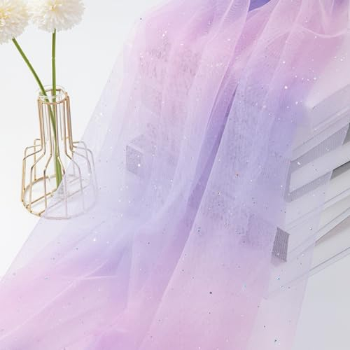 Viusneun Regenbogen Tüllstoff, 145cm Breit Tüll Stoffe für DIY Bekleidung Tütü Tischröcke Glitzer Tüll Deko Stoffe für Hochzeit Party Bankett Deko (Lila,145 cm x 1 Yard)