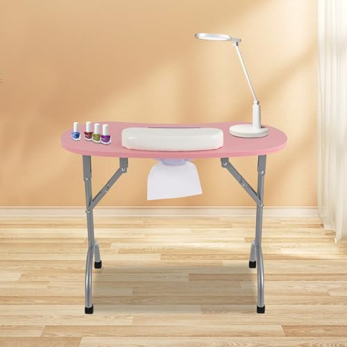 ManiküRe Tisch Mit Saug Faltbarer Nageltisch Tragbarer Modern Nageltechniker Schreibtisch ManiküRetisch TragbaresmaniküRtisch MobilesmaniküRtisch Nagel Station Faltbar Beauty Werkbank (Rosa)