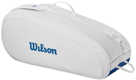 WILSON US Open Team Tennis Racket Bag - Holds up to 6 Rackets, White/Blue