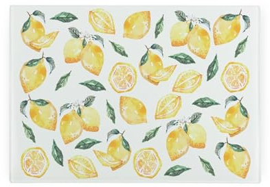 Lemons Rectangular Small Glass Worktop Saver - Yellow Citrus Fruits Kitchen Gifts - Smooth Chopping/Cutting Board Worktop Protector with Non-Slip Feet 28.5cm x 20cm (11 x 8)