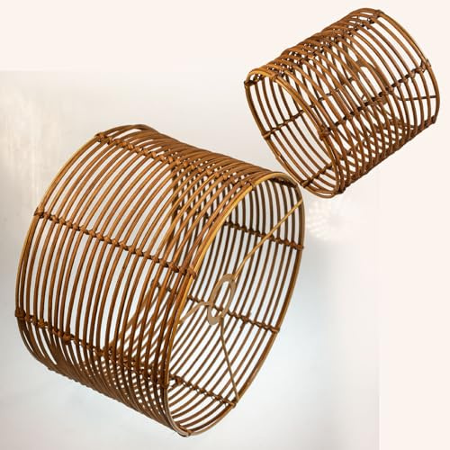 Boho Rattan Lampenschirm Set, Zylindrisch, Natürliches Geflecht | Für Deckenleuchte, Steh/Wand/Tischlampe,wohnzimmer /boho /vintage deko
