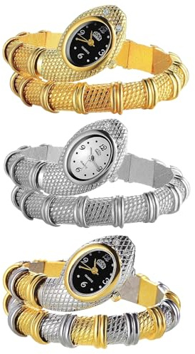JewelryWe Orologio da donna in lega di serpente orologio da polso analogico al quarzo Chunky flessibile flessibile cinturino a serpente avvolgente orologio da polso avvolto a strati per donna e