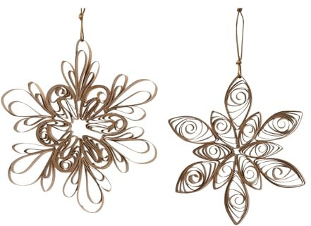 Rebecca Mobili Weihnachtsanhänger, Baumschmuck, 2 Stück, Papier, Braun, originelle Weihnachtsschmuck, Anhänger in Blumenform - Durchmesser: Ø 12 cm - Art. HA2052