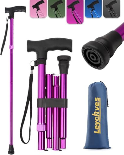 Bastón para mujer, bastones plegables ajustables para mujeres de 5.2 pies a 6.1 pies, bastón plegable de 5 secciones de diferentes tamaños para personas mayores