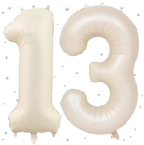 UDRKFOPK Beige Luftballon 13, 40 Zoll Folienballon 1&3, Beige Zahlenballon 13 Helium Ballon Luftballon 13 für 13th Geburtstag Party Deko