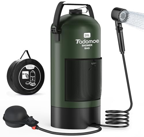 Tadomoe 20L Ducha Camper Portatil con Bomba de Aire de Pie, Bolsa Ducha Camping con Boquilla Práctica para Camping Senderismo y Playa
