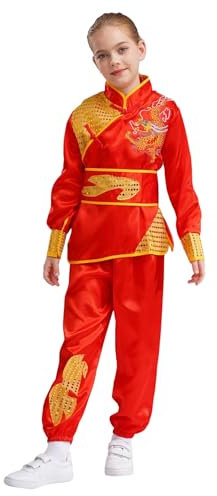 CHICTRY Tai Chi Uniform Anzug Chinesische Kampfkunst Kung Fu Wing Chun Trainingsanzug Kinder Mädchen Langarm Jacke Mit Lang Hose Sportswear Rot 122-128