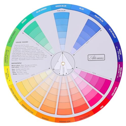 Veemoon Gradient Color Wheel Chart, Paper Colour Wheel Round Colour Chart Rotation Color Board Mixed Guide Tool for Watercolor Painting, Makeup, Art Teaching (9.1inch)