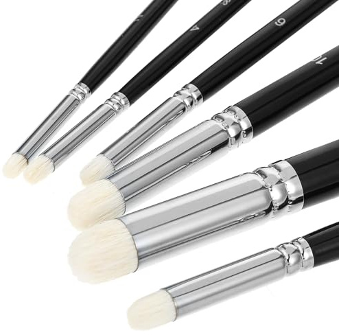 MBAIYO 6 Größen Dry Brush Pinsel Set, Miniature Painting Drybrush Set Premium Goat Hair Domed Professionelle Hobby-Detailpinsel Miniatur Trockenpinsel für Modellbau Fantasy-Figuren Malerei Aquarell