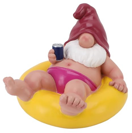 Masyrt Funny Garden skurk, pool floater gnome, solbad naken pool floater staty, hartspool party flytande gnom för inomhus, terrass, trädgård, gräsmatta smycken (gul)