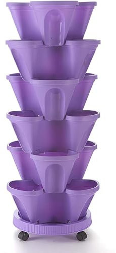 Torre da giardino verticale impilabile per fragole ed erbe, torre di fiori multistrato con vassoio, vaso di plastica salvaspazio