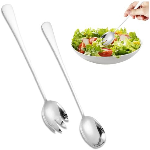 Set di posate da insalata, 28 cm, in acciaio inox (2 pezzi). - Cucchiaio da portata extra grande e forchetta con manici lunghi, posate da cucina antiruggine per famiglia, ristorante e catering