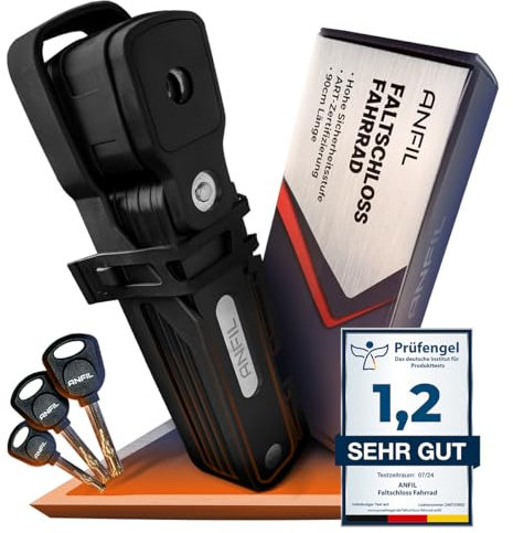 ANFIL® Faltschloss Fahrrad mit 3 Schlüsseln - Robustes Fahrradschloss Faltschloss aus Carbonstahl hohe Sicherheit inkl. Halterung - Das Original
