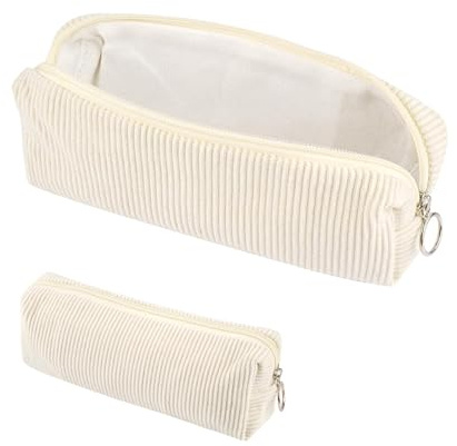 ZesNxj Federmäppchen, 21x7x6cm Mäppchen, Schlampermäppchen, Aesthetic Pencil CaseMäppchen Beige aus Cord mit Reißverschluss, Unisex für Büro & Alltag (Beige)