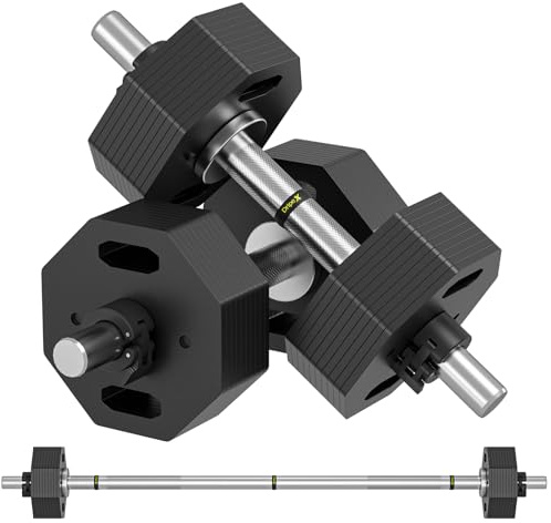 Dripex Kurzhantel Langhantel 28kg Einzeln oder Ein Paar, Verstellbare Hantel mit Stangen, Kurzhantelstange und Gewichten 1x Curlstange, 1X Kurzhantelstange, Set 28kg oder 36kg zur Auswahl