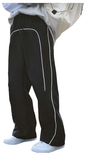 GORGLITTER Boy's Baggy Wide Leg Sweatpants Y2K Striped Track Pants Bottoms Trousers with Pockets Black 15 Years