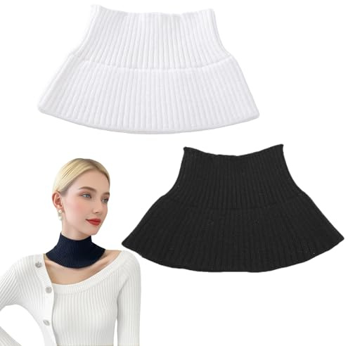 OHYER Gestrickter Rollkragen Falscher Kragen Abnehmbarer Rollkragenpullover Damen Weihnachtspullover Damenpullover Langarm Kaschmir Pullover Rollkragenshirt Strickpullover Damen (Schwarz+Weiß-2)