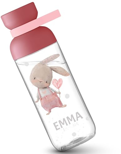 Kinder Mepal - Hasen Trinkflasche süßer Hase mit Name Flasche Häschen Trinkflasche Bunny I Schule Geschenk Schulkind - 500 ml - Rosa - mädchen rabbit water bottle für krippe