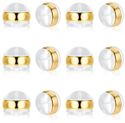 Mabor 12 Stück Hypoallergen Ohrstecker Verschluss Silikon | Ohrring Stopper Gold Ohrringe Verschluss für Fixieren von Ohrringen,Verhindern des Herunterfallens