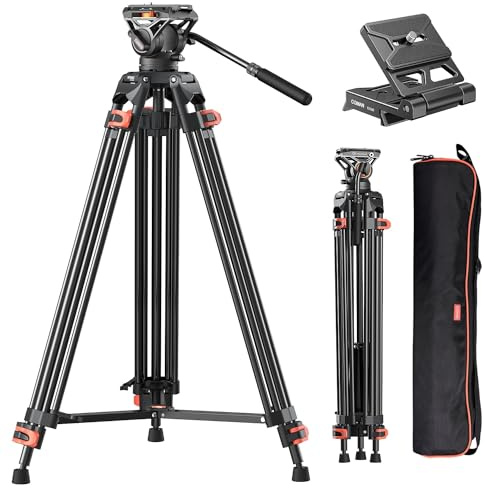 COMAN Trípode de cámara de 186cm Aluminio con cámara Tripod 360° Flexible Giro & +90°/-70° Inclinación, Trípode de vídeo Compatible con Cabezas dji RS, MAX Load 10 kg