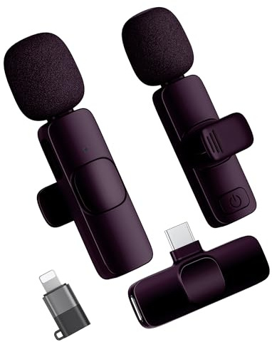 KUKIHO Microphone Lavalier sans fil pour iPhone/iPad/Android (2 émetteurs), mini microphone à clipser avec réduction du bruit, microphone sans fil Plug Play pour enregistrement vidéo, podcast, YouTube